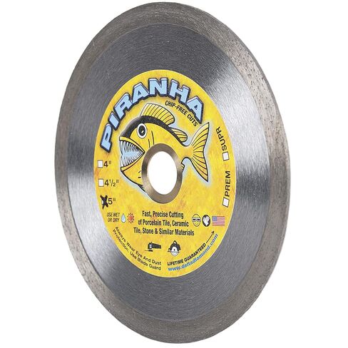 Delta Diamond Piranha Premium 4 1/2 Inch Tile Diamond Saw Blade, Continuous Rim, 7/8"-5/8" Arbor, Dry or Wet Cutting Porcelain & Ceramic Tiles (4.5") in Kuwait