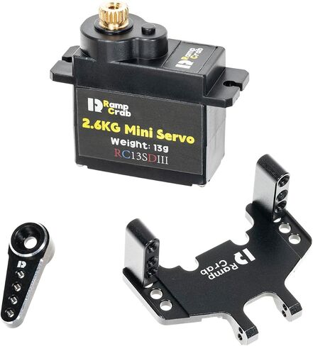 RampCrab RC Steering Servo with Servo Mount and Servo Horn for SCX24 AX24, RC Car Model Parts, Upgrade Parts for AX24 SCX24 1/24 RC Crawler (Black Horn), 2 Sets in Kuwait