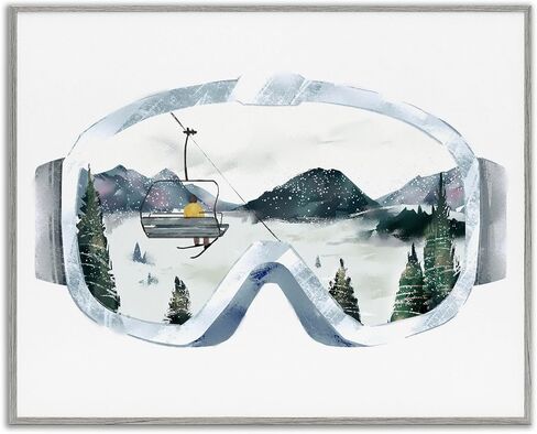 Stupell Industries Ski Mountain Reflection in Sports Goggles Winter Forest, Designed by Ziwei Li Gray Framed Wall Art, 16 x 20, Grey in Kuwait