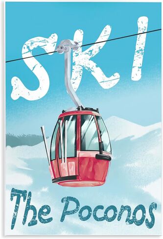 Stupell Industries The Poconos Red Ski Trolly Snowy Mountain Hill, Designed by Ziwei LI Wall Plaque, 10 x 15, Blue in Kuwait