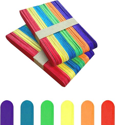 BEADNOVA Colored Popsicle Sticks Colored Craft Sticks Natural Wood Craft Sticks Treat Sticks Wooden Popsicle Sticks for DIY Craft Projects (4.5 Inch, 100 Piece, Mix Color) in Kuwait