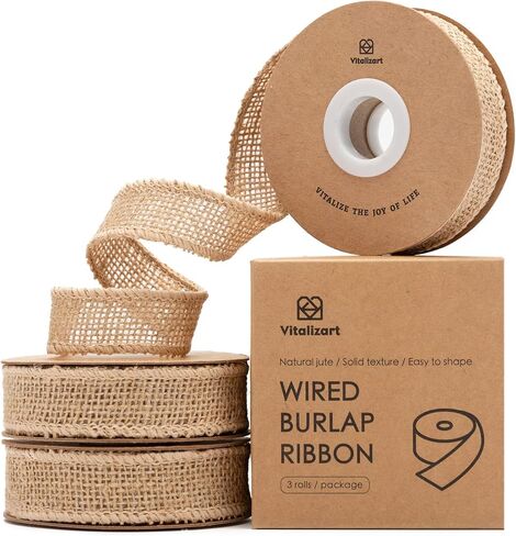 Vitalizart Burlap Ribbon Wired 1 Inch x 12 Yard Natural Burlap Fabric Jute Ribbon for Gift Wrapping Home Decor Wedding Decor Fall Decor Burlap Bows Flower Bouquet Christmas Tree in Kuwait