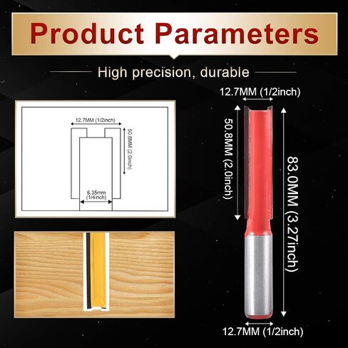 KATUR Long Straight Router Bit, Flush Trim Pattern Router Bit with 1/2 Inch Shank, Woodworking Milling Cutter (1/2" Shank, 1/2" Width, 3" Depth) in Kuwait