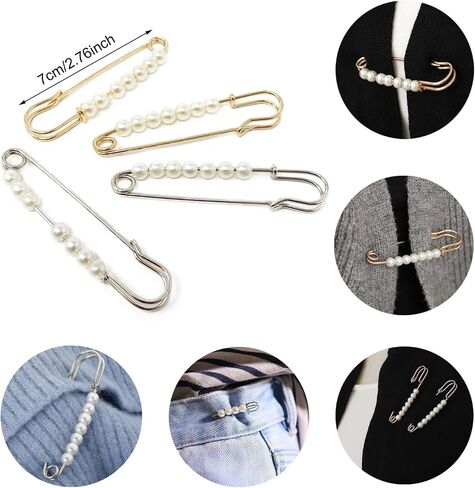 Honbay 4PCS 7cm/2.76inch Fashion Faux Pearl Brooch Pins Safety Pins in Kuwait