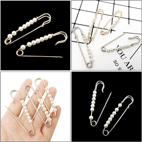 Honbay 4PCS 7cm/2.76inch Fashion Faux Pearl Brooch Pins Safety Pins in Kuwait
