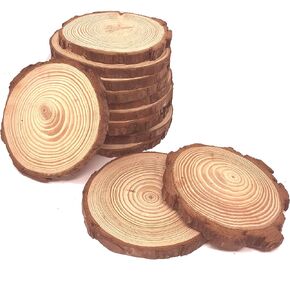 16 Pcs 3.5"-4" Unfinished Natural Wood Slices Circles with Bark for Coasters DIY Crafts Christmas Ornaments Rustic Wedding Decorations Centerpiece in Kuwait