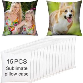 15 pcs Sublimation Blanks Pillow Cases 16"x 16" White Cushion Covers Pillow Covers Heat Transfer DIY Custom Picture Pillow Covers Glossy Satin in Kuwait