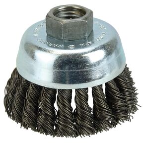Weiler 36244 Wolverine 4" Knot Wire Cup Brush, 0.025" Steel Fill, 5/8"-11 UNC Nut, Made in The USA in Saudi Arabia