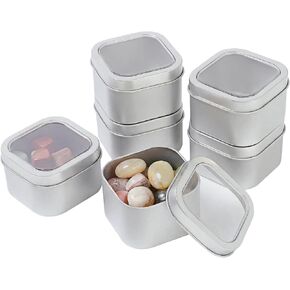 Empty 8-Ounce Capacity Square Silver Metal Tins with Clear Window for Candle Making, Candies, Gifts & Treasures (6 Pack) in Kuwait
