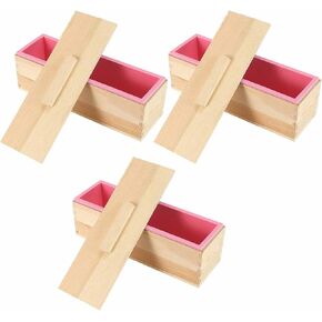 JEUIHAU 3 Set 42 oz Silicone Soap Loaf Mold, Flexible Rectangular Silicone Soap Mold, Rectangular Silicone Soap Loaf Mold with Wood Box and Cover for Making Soap Cake Chocolate in Kuwait