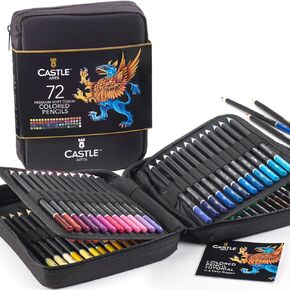 Castle Art Supplies - Set of 72 colored pencils with soft core for artists, professionals and adult colorists, sturdy zipper case for easy carrying in Kuwait