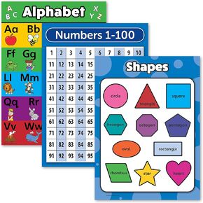 Palace Learning 3 Pack - ABC Alphabet + Numbers 1-100 + Shapes Poster Set - Toddler Education Charts (LAMINATED, 18" x 24") in Kuwait
