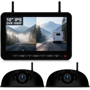 Fookoo 4K 10.36" Wired Touch Screen Backup Camera System, Quad Split Screen Front Rear Side Cameras, Playback Built-in Recording Bluetooth Video Music, Parking Lines for RV Truck Trailer in Kuwait