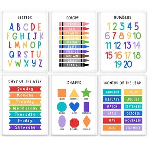 WINDVALE Playroom Essentials - Set of 12 Educational Posters for Toddlers & Kids | Alphabet, Learning Charts, Days of the Week | Classroom & Homeschool Supplies, Preschool & Kindergarten Decor in Kuwait