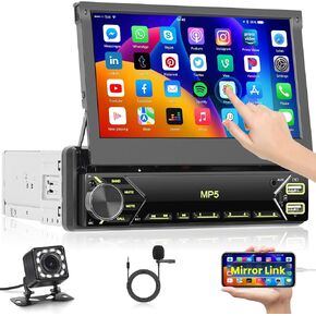 Inefala 6.86-Inch Single DIN Car Stereo with Wireless Apple Carplay and Android Auto, Touch Screen Bluetooth Car Radio Support Mirror Link, Backup Camera, Steering Wheel, Remote Control, USB/FM/MIC in Kuwait