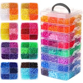 Quefe 3960pcs Pony Beads for Friendship Bracelet Making Kit 48 Colors Kandi Beads Set, 2400pcs Plastic Rainbow Bulk and 1560pcs Letter Beads with 20 Meter Elastic Threads for Craft Jewelry Necklace in Kuwait