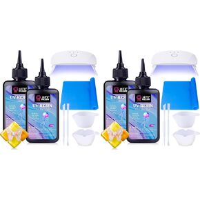 LET'S RESIN راتينج الأشعة فوق البنفسجية مع الضوء، طقم راتنج الأشعة فوق البنفسجية الشفاف والرائحة المنخفضة 200 جرام، ضوء الأشعة فوق البنفسجية، حصيرة سيليكون، راتنجات الإيبوكسي الصلبة بالأشعة فوق البنفسجية، مجموعة أدوات راتنج الأشعة فوق البنفسجية للمجوهرات، in Kuwait