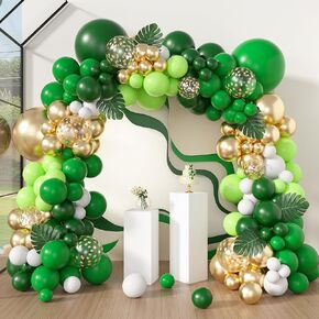 Amandir 163Pcs Jungle Party Balloons Garland Arch Kit, Gold Green Balloons Dinosaur Party Decoration with Palm Leaves for Safari Animal Wild One Birthday Baby Shower Decoration Party Supplies in Kuwait