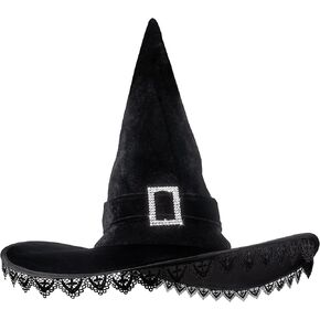 JUSTOTRY Halloween Witch Hat - Women Costume Black Witches Hats with Lace Fringe for Hallowee Decor Accessories Hocus Pocus Party Favor in Kuwait