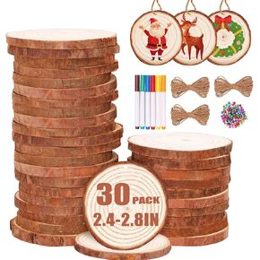 Max Fun Natural Wood Slices 30PCS 3.1-3.5'' Crafts DIY Wooden Christmas Ornaments Unfinished Predrilled Round Wood Circles for Arts and Crafts Centerpieces Holiday Hanging Decorations in Kuwait