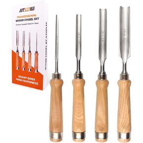 ATOPLEE Wood Chisel Set for Woodworking, 4 pcs Professional Wood Carving Chisel Tool Carpenter Gouge CR-V Steel Semi-Circular Edge Sharp Blade 6mm(1/4")/12mm(1/2")/18mm(3/4")/25mm(1") in Kuwait
