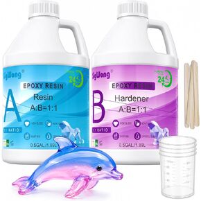 Epoxy Resin Clear Crystal Coating Kit 40oz - 2 Part Casting Resin for Art, Craft, Jewelry Making, River Tables, Bonus Gloves, Measuring Cup, Wooden Sticks, Dropper, Gold Foil Flakes and Tweezers in Kuwait
