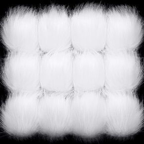 White Faux Fur Pompom Ball DIY Fur Pompoms White Fluffy Pompom Balls with Elastic Band for Hats Shoes Scarves Beanies Bag Keychain Charms Accessories (12 Pieces) in Kuwait