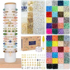Paodey 14,000pcs Clay Beads Friendship Bracelet Making Kit, 48 Colors 3 Boxes with Bracelet Holder Jewelry Maker with Letter Beads Number Silver Gold Spacer Bead Set Gift for Kids Teen Girls Crafts in Kuwait