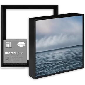 Ampersand Floaterframe Readymade Frame for Flat and 1 1/2" Deep Wood Panel and Canvas Artwork, Paintings, Prints, and More, 12"x12", Black Thin in Kuwait