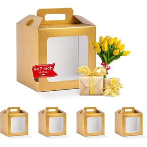 Boxes Craftory Pack of 10 Gable Boxes with Carrying Handle - Ideal for 8x8 Cake Boxes and Presents for All Occasions | 8.26" x 8.26" x 8.26" Gold in Kuwait