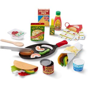 Melissa & Doug Fill & Fold Taco & Tortilla Set, 43 Pieces – Sliceable Wooden Mexican Play Food, Skillet, and More Taco Play Food Set, Pretend Kitchen Toy For Kids Ages 3+ - FSC-Certified in Kuwait
