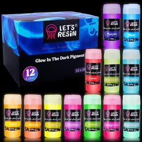 LET'S RESIN 12 Colors Glow in The Dark Pigment Powder - 20g/0.7oz Each Bottle Epoxy Resin Luminous Pigments Long Lasting for Slime, Nails, Acrylic Paint, Halloween Decoration,Art,Crafts in Kuwait