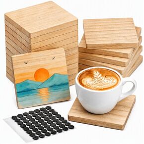 Dicunoy 20PCS Unfinished Wood Coasters, Square Blank Wooden Coasters for Crafts, Thick Coasters with 80PCS Foam Knots for DIY Mosaic Coasters, Stained, Painted, Pyrography, Arts & Craft, 4 x 4 in in Kuwait
