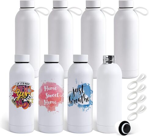 PlanetFlame 8 Pack 17 oz Sublimation Tumblers Bulk, Double-wall Insulated Stainless Steel Water Bottle Sublimation with Silicone Ring, Matte Rose in Kuwait