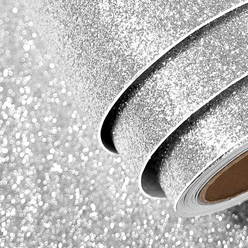 FunStick Glitter Cardstock Paper 15.8 "x78.8" Silver Glitter Cardstock للحرف اليدوية ورقة بريق الفضة ذاتية اللصق ورق الحرف اليدوية الملونة ل DIY عيد ميلاد حزب دعوات الزفاف سجل القصاصات in Kuwait