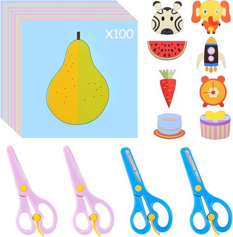 UCEC Toddler Scissors, 104 Pieces Safety Scissors Set for Kids Ages 2-4, Child Scissors, 2 Plastic Scissors for Toddlers, 2 Preschool Training Scissors, 100 Paper Cutting, Back to School Supplies in Kuwait