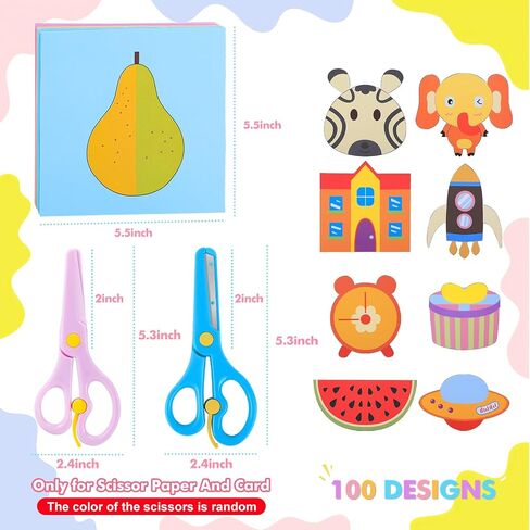 UCEC Toddler Scissors, 104 Pieces Safety Scissors Set for Kids Ages 2-4, Child Scissors, 2 Plastic Scissors for Toddlers, 2 Preschool Training Scissors, 100 Paper Cutting, Back to School Supplies in Kuwait