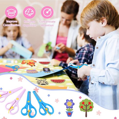 UCEC Toddler Scissors, 104 Pieces Safety Scissors Set for Kids Ages 2-4, Child Scissors, 2 Plastic Scissors for Toddlers, 2 Preschool Training Scissors, 100 Paper Cutting, Back to School Supplies in Kuwait