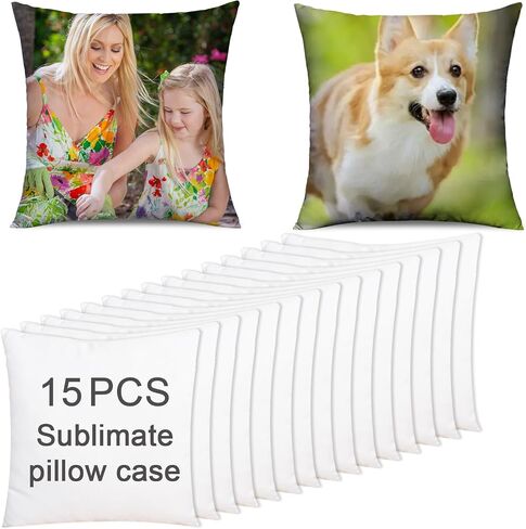 15 pcs Sublimation Blanks Pillow Cases 16"x 16" White Cushion Covers Pillow Covers Heat Transfer DIY Custom Picture Pillow Covers Glossy Satin in Kuwait
