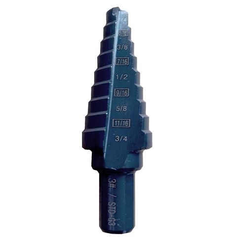 HSS M2 Step Drill Bit 3# with 9 Steps of 1/4 in-3/4 in,3 Flat Shank Black Oxided in Kuwait