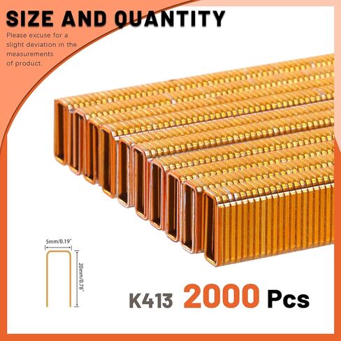 Tanstic 2000Pcs 18 Gauge 1/4" Narrow Crown Staples Kit, 1/2" Heavy Duty Galvanized Narrow Crown Finish Staples for Pneumatic Electric Stapler (Gold) in Kuwait