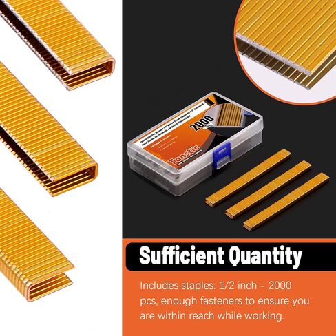 Tanstic 2000Pcs 18 Gauge 1/4" Narrow Crown Staples Kit, 1/2" Heavy Duty Galvanized Narrow Crown Finish Staples for Pneumatic Electric Stapler (Gold) in Kuwait