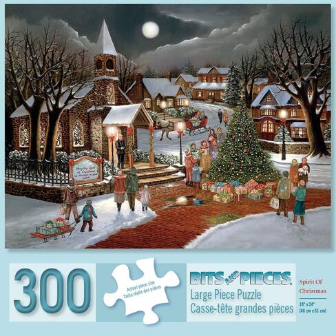 Bits and Pieces - 300 Large Piece Jigsaw Puzzle for Adults - Spirit of Christmas - 300 pc Holiday Church Jigsaw by Artist H. Hargrove in Kuwait
