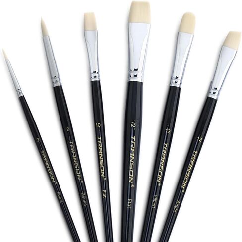 Transon Paint Brush Set 6pcs Art Painting Flexible Bristle for Acrylic Watercolor Gouache Oil Leather Canvas and Face Painting in Kuwait