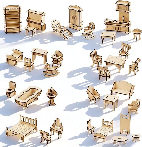 LoveInUSA 3D Wooden Dollhouse Furniture Puzzle DIY House Room Miniature Furniture Sets Puzzle Gift for Kids in Kuwait
