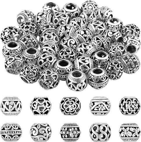180 Pieces Silver Tone Spacer Loose Beads Hollow Filigree Tibetan Alloy Beads Spacer 12 mm Tiny Metal for Life Design DIY Jewelry Craft Making Necklace Bracelet Supplies in Kuwait