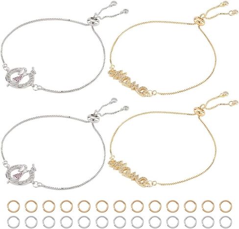 NBEADS 12 Strands Slider Chain Bracelets, 9.8" Long Adjustable Slider Stainless Steel Bracelets Extender Chains with Heart Ends for Jewellery Making DIY Findings in Kuwait