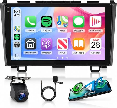 2G 32G Android Car Stereo Radio CarPlay for Honda CRV 2007-2011, 9 Inch Touch Screen Car Radio Wireless Android Auto Mirror Link Bluetooth FM/RDS GPS WiFi HiFi SWC Backup Camera in Kuwait