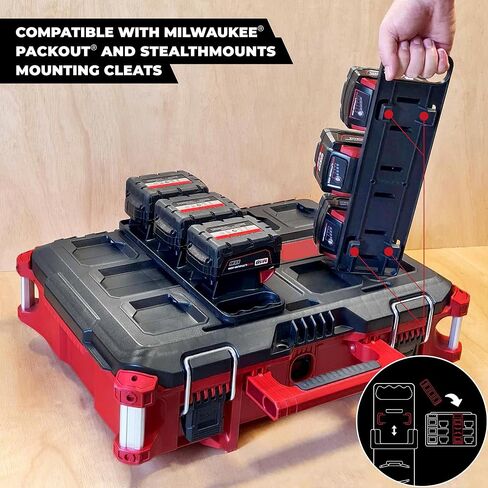 StealthMounts Packout Battery Holder Board | M18 Battery Board for Milwaukee Packout | Perfect for Transport and Storage (Milwaukee M18 w/Handle and Packout Feet) in Kuwait