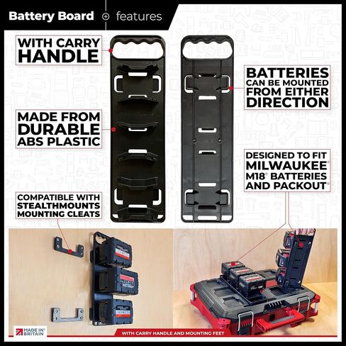 StealthMounts Packout Battery Holder Board | M18 Battery Board for Milwaukee Packout | Perfect for Transport and Storage (Milwaukee M18 w/Handle and Packout Feet) in Kuwait